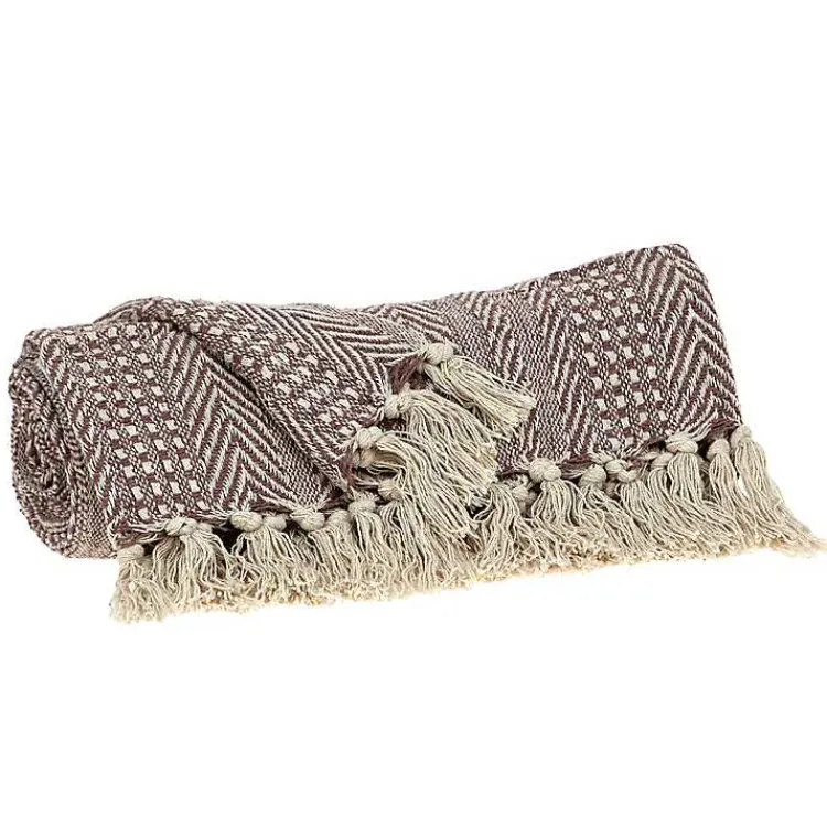 Blankets & Throws>Kirklands Home Natural Striped Woven Tassel Throw Brown