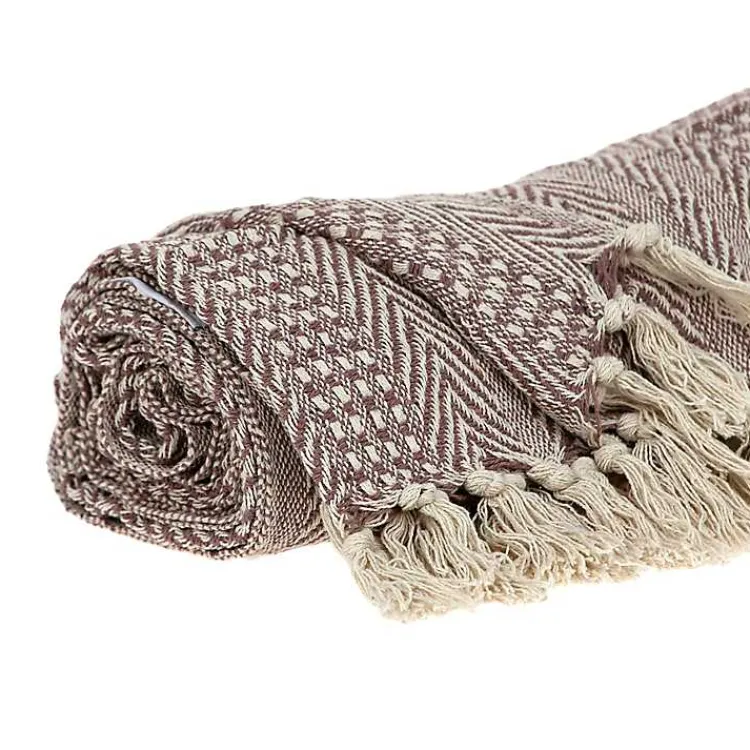 Blankets & Throws>Kirklands Home Natural Striped Woven Tassel Throw Brown