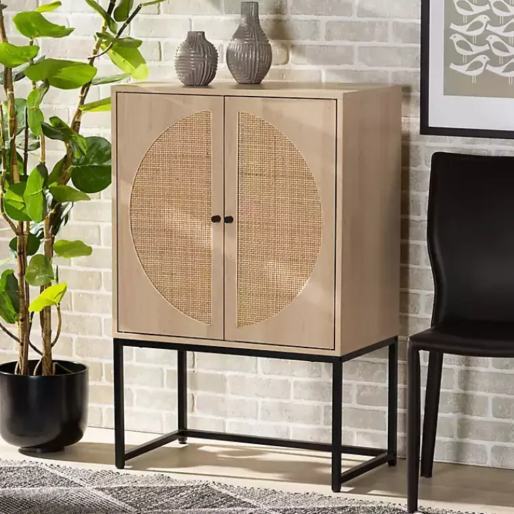 Kirklands Home Natural Cane and Wood 2-Door Cabinet Discount