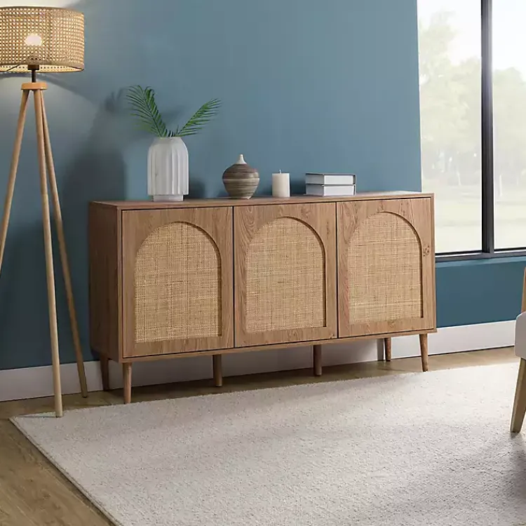 Kirklands Home Natural Cane Wood Arched Sideboard Cabinet Sale