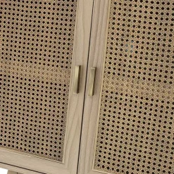 Kirklands Home Natural Cane Wood Storage Media Cabinet Tan Clearance
