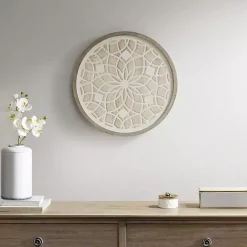Kirklands Home Natural Carved Wood Medallion Round Wall Plaque Tan Discount