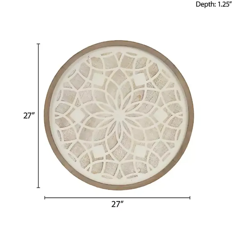 Kirklands Home Natural Carved Wood Medallion Round Wall Plaque Tan Discount