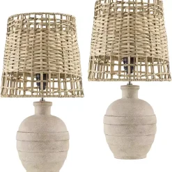 Kirklands Home Natural Ceramic 2-pc. Lamps with Seagrass Shades Tan Best