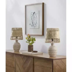 Kirklands Home Natural Ceramic 2-pc. Lamps with Seagrass Shades Tan Best