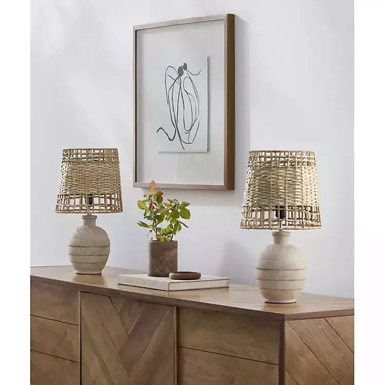 Kirklands Home Natural Ceramic 2-pc. Lamps with Seagrass Shades Tan Best