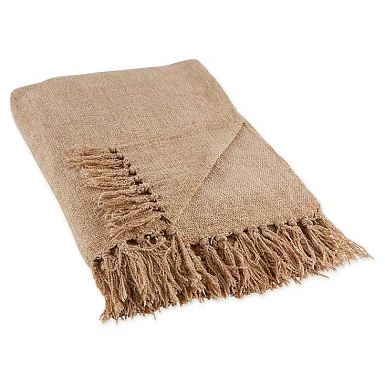 Blankets & Throws>Kirklands Home Natural Chenille Fringe Throw Tan