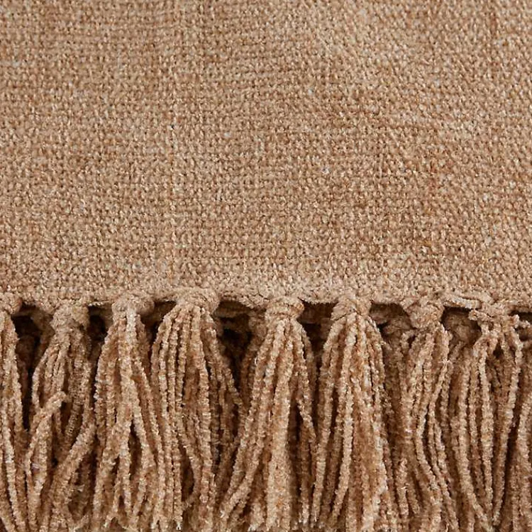 Blankets & Throws>Kirklands Home Natural Chenille Fringe Throw Tan