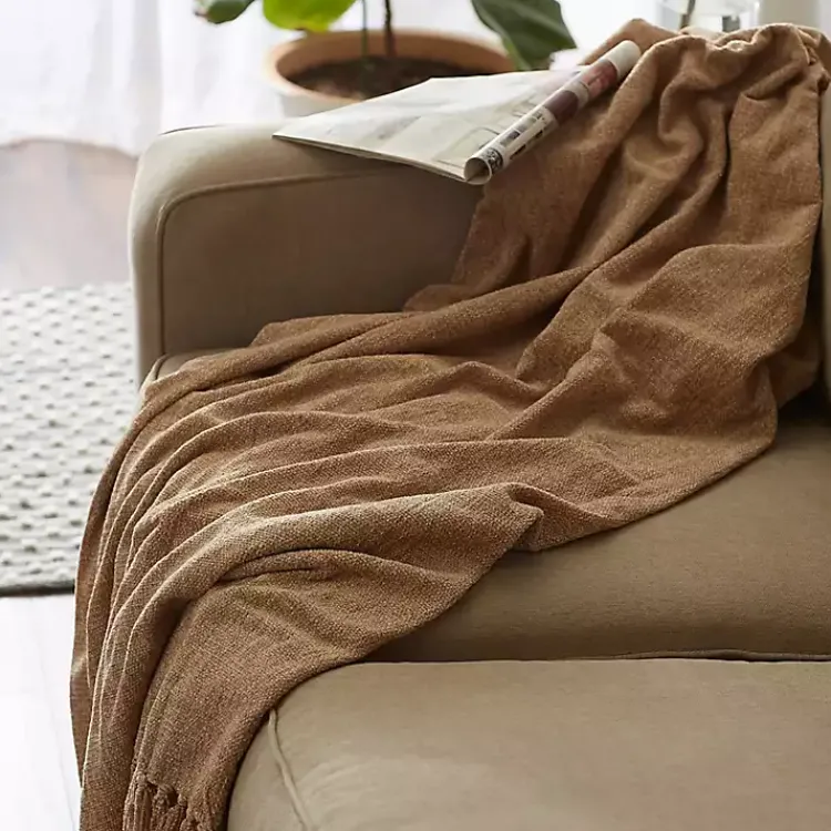 Blankets & Throws>Kirklands Home Natural Chenille Fringe Throw Tan