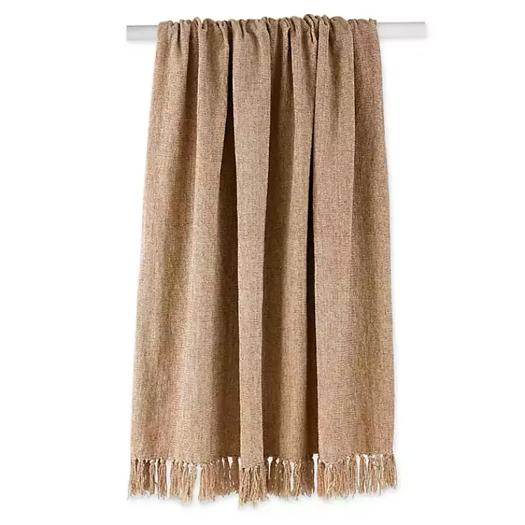 Blankets & Throws>Kirklands Home Natural Chenille Fringe Throw Tan