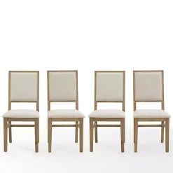 Kirklands Home Natural Cream Upholstered Dining Chairs, Set of 4 Ivory Best