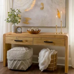 Kirklands Home Natural Curved Edge Console Table Tan Hot