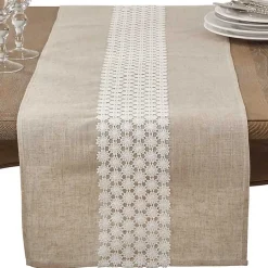 Kirklands Home Natural Daisy Lace Linen Table Runner Outlet