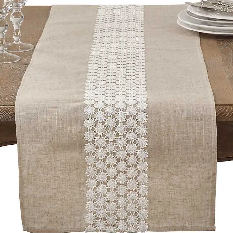 Kirklands Home Natural Daisy Lace Linen Table Runner Outlet