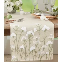 Kirklands Home Natural Embroidered Floral Table Runner Outlet