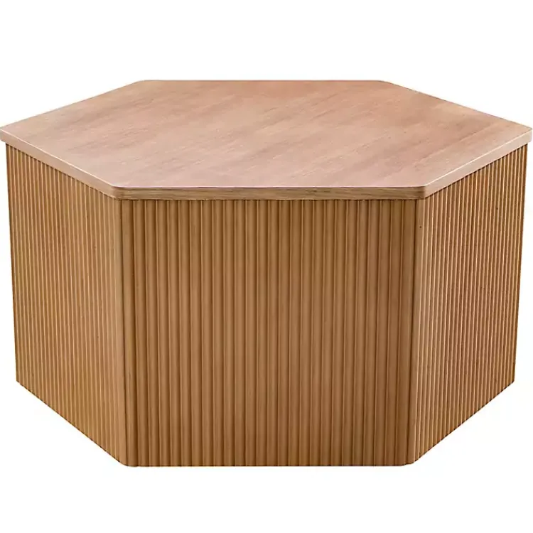 Kirklands Home Natural Fluted Hexagon Coffee Table Tan Outlet