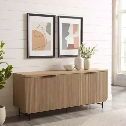 Kirklands Home Natural Fluted Wood 4-Door Scandinavian Cabinet Tan Discount