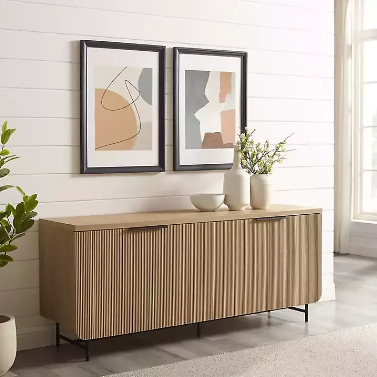 Kirklands Home Natural Fluted Wood 4-Door Scandinavian Cabinet Tan Discount