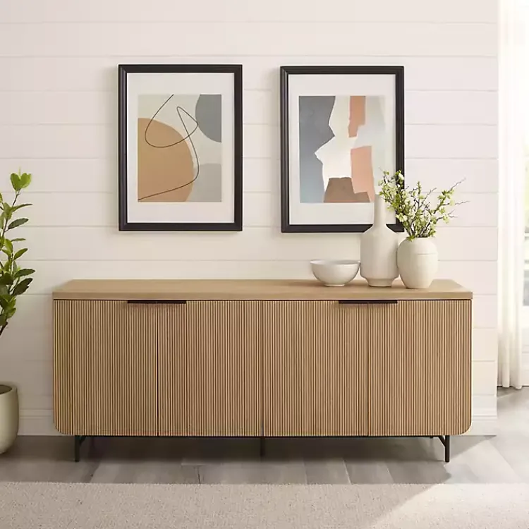 Kirklands Home Natural Fluted Wood 4-Door Scandinavian Cabinet Tan Discount