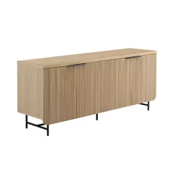 Kirklands Home Natural Fluted Wood 4-Door Scandinavian Cabinet Tan Discount
