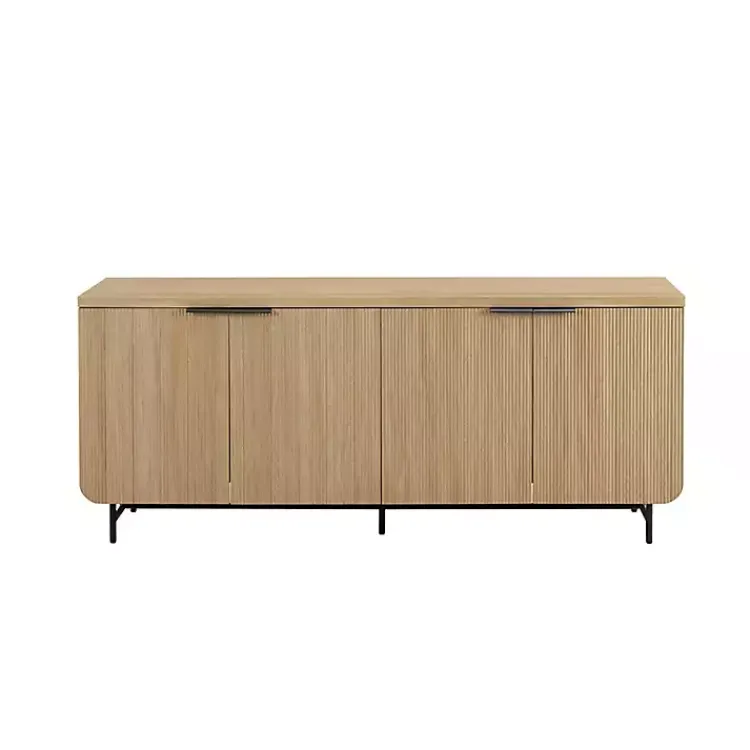 Kirklands Home Natural Fluted Wood 4-Door Scandinavian Cabinet Tan Discount