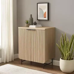 Kirklands Home Natural Fluted Wood Scandinavian Cabinet Tan Online