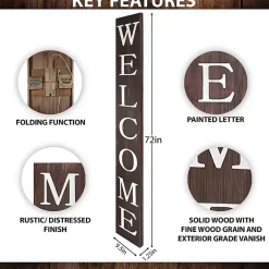 Kirklands Home Natural Foldable Welcome Porch Board Brown New
