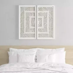 Kirklands Home Natural Geometric Rice Paper Framed Art, Set of 2 Tan New