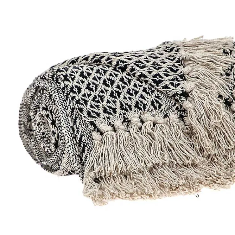 Blankets & Throws>Kirklands Home Natural Gray Tribal Wool Tassel Throw