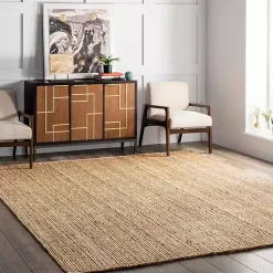 Kirklands Home Natural Hand Woven Rigo Jute Area Rug, 12x18 Tan New