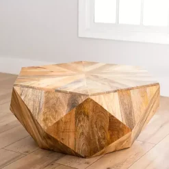 Kirklands Home Natural Hexagon Mango Wood Coffee Table Tan Best