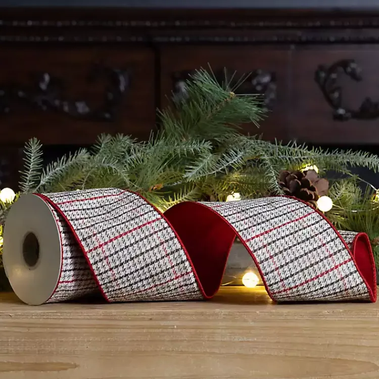 Christmas Decorations>Kirklands Home Natural Houndstooth 10 yard Christmas Ribbon Tan