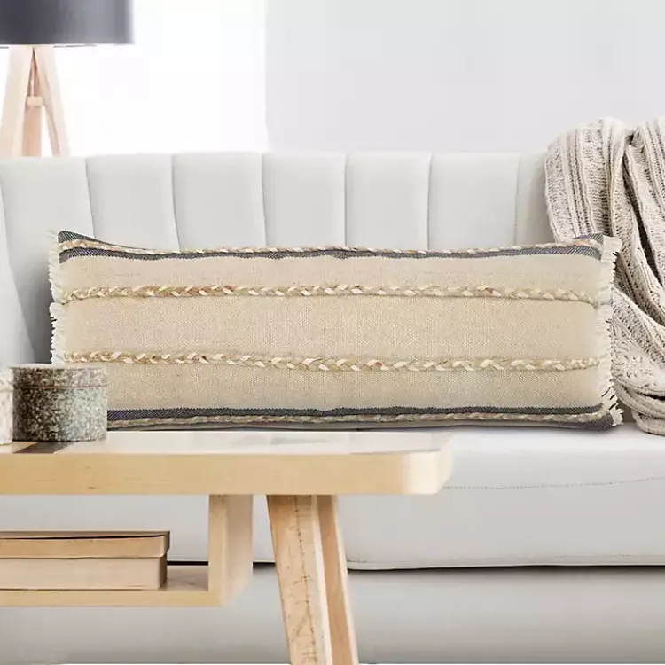 Pillows>Kirklands Home Natural Jute Braided Stripe Lumbar Pillow