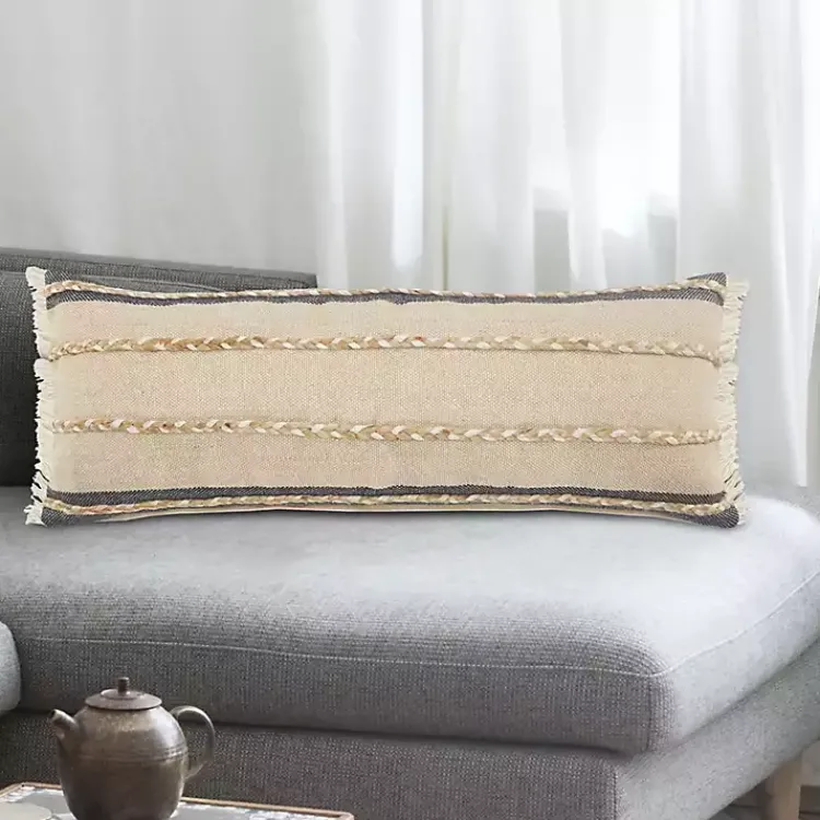 Pillows>Kirklands Home Natural Jute Braided Stripe Lumbar Pillow