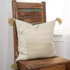 Pillows>Kirklands Home Natural Kantha Stitch Recycled Throw Pillow Tan