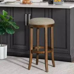 Kirklands Home Natural Linen and Wood Bar Stool Tan Best
