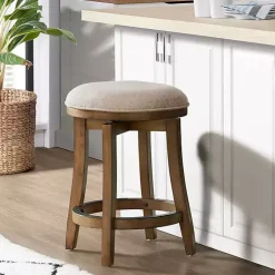 Kirklands Home Natural Linen Barrel Base Swivel Counter Stool Tan Discount