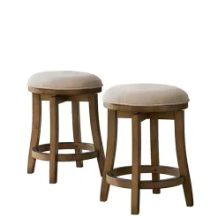 Kirklands Home Natural Linen Barrel Base Swivel Counter Stool Set Tan New