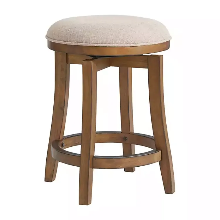 Kirklands Home Natural Linen Barrel Base Swivel Counter Stool Set Tan New