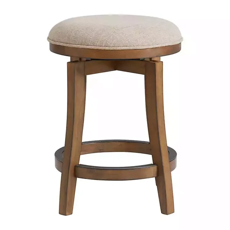 Kirklands Home Natural Linen Barrel Base Swivel Counter Stool Set Tan New
