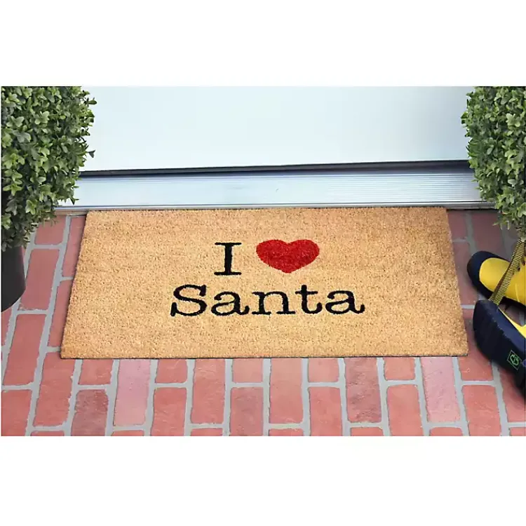 Outdoor Christmas Decorations>Kirklands Home Natural Love Santa Heart Coir and Vinyl Doormat Tan
