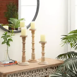 Candle Holders>Kirklands Home Natural Mango Wood Pillar Candle Holders, Set of 3 Brown