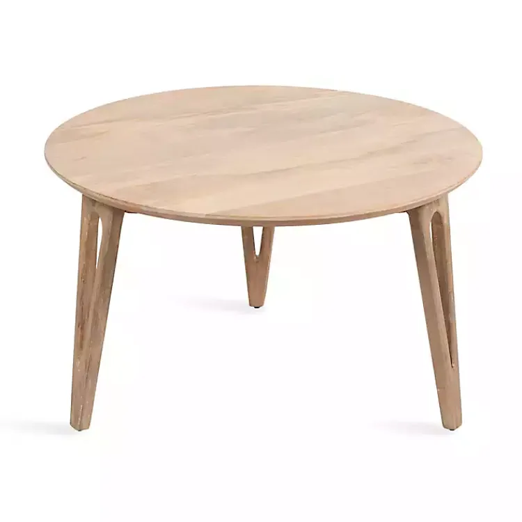 Kirklands Home Natural Mango Wood Round Kershaw Coffee Table Tan Clearance
