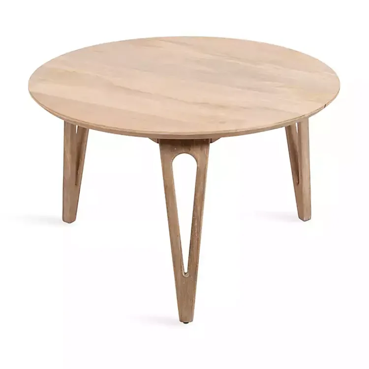 Kirklands Home Natural Mango Wood Round Kershaw Coffee Table Tan Clearance