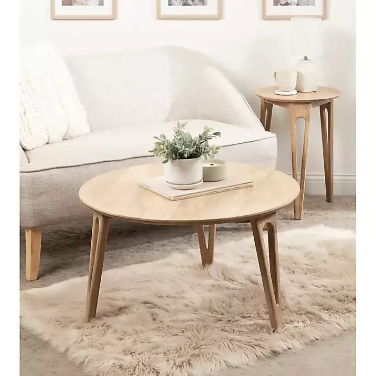 Kirklands Home Natural Mango Wood Round Kershaw Coffee Table Tan Clearance