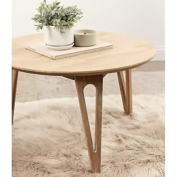 Kirklands Home Natural Mango Wood Round Kershaw Coffee Table Tan Clearance