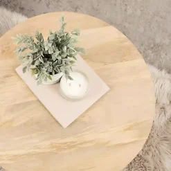 Kirklands Home Natural Mango Wood Round Kershaw Coffee Table Tan Clearance