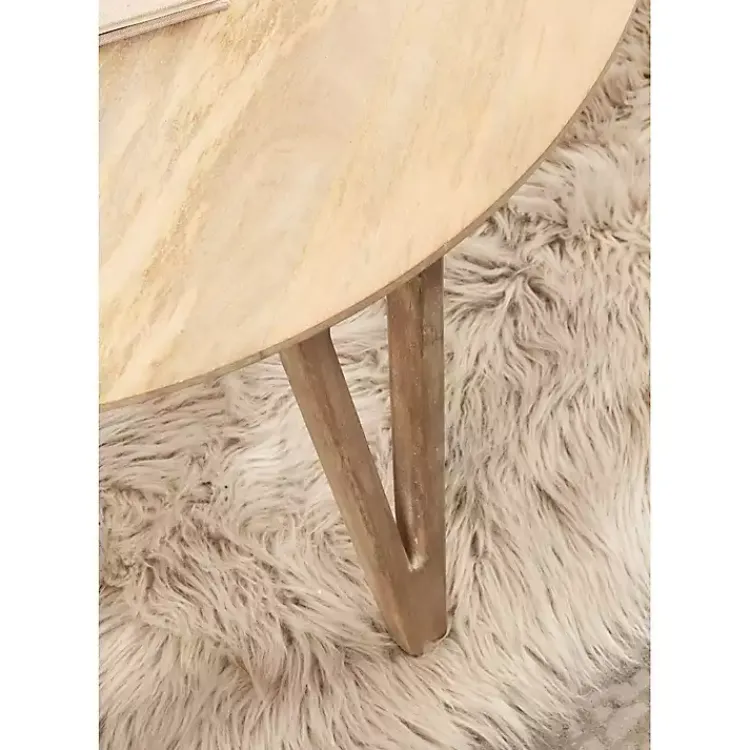 Kirklands Home Natural Mango Wood Round Kershaw Coffee Table Tan Clearance