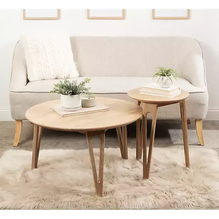 Kirklands Home Natural Mango Wood Round Kershaw Coffee Table Tan Clearance