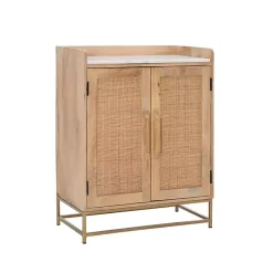 Kirklands Home Natural Marble Rattan Front Bar Cabinet